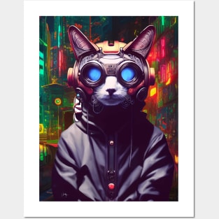 Techno Cat In Japan Neon City Posters and Art